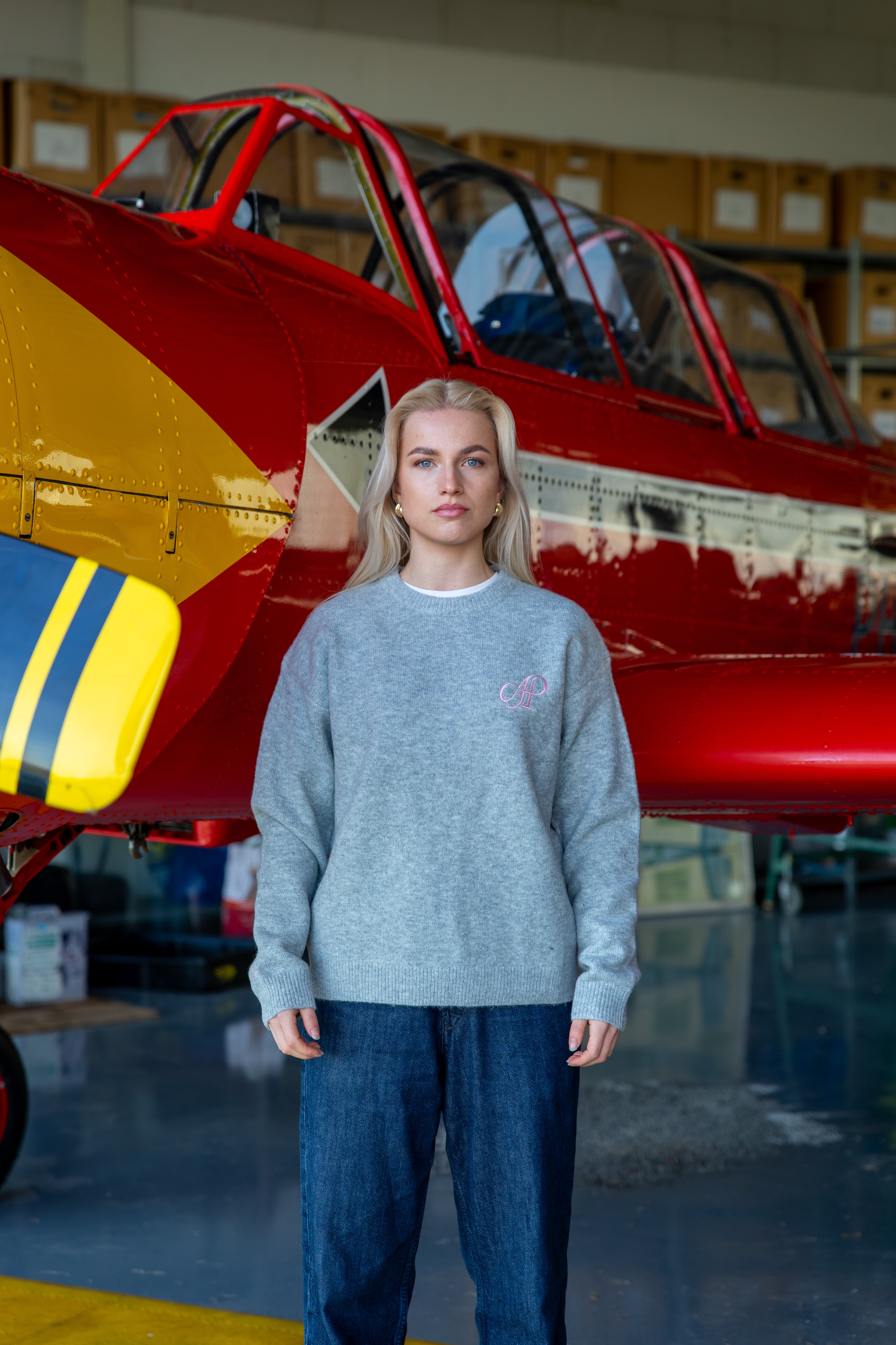 Merino Knit Trui – Grijs (Roze Logo) (WOMEN)