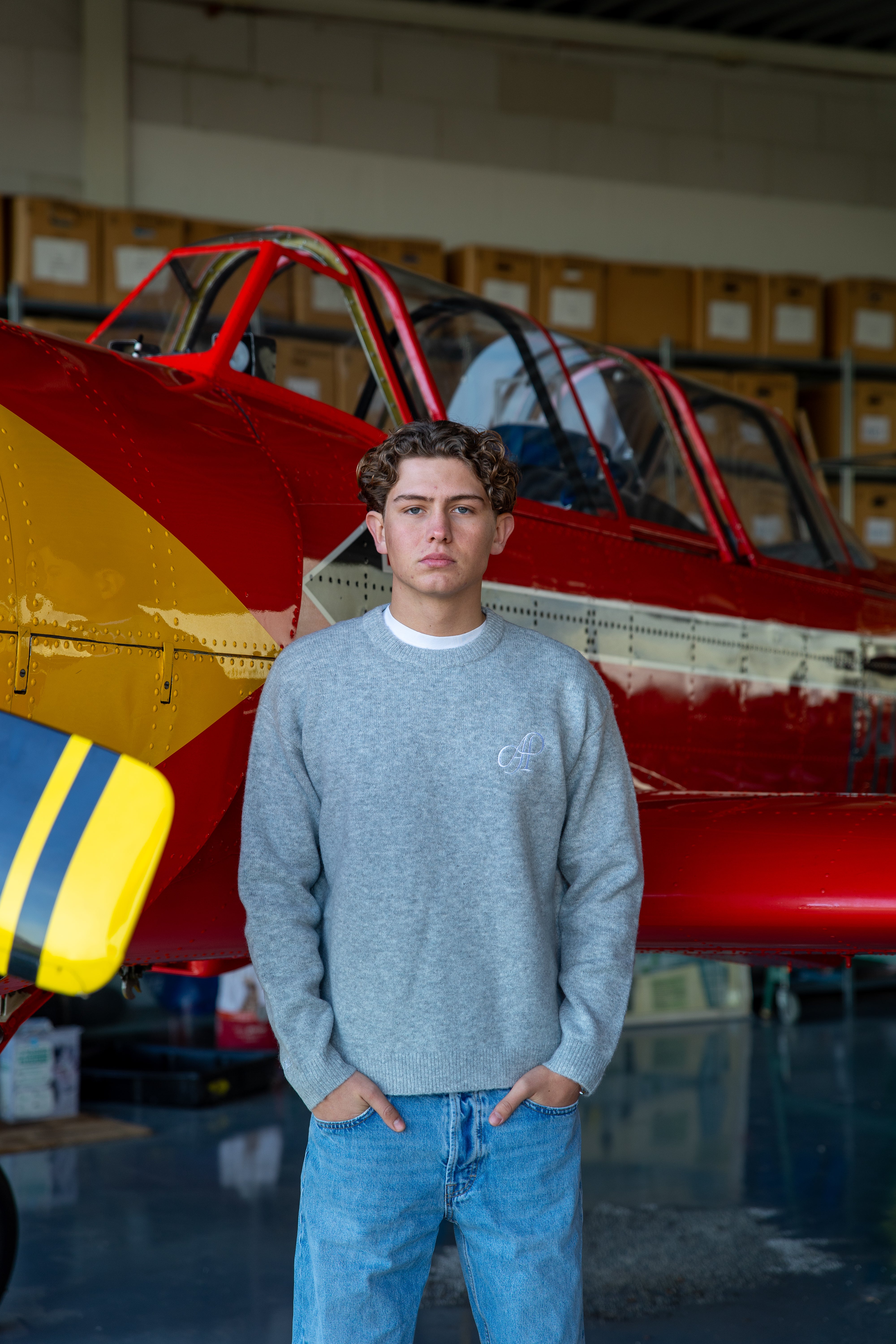 Merino Knit Trui – Grijs (Wit Logo) (MEN)