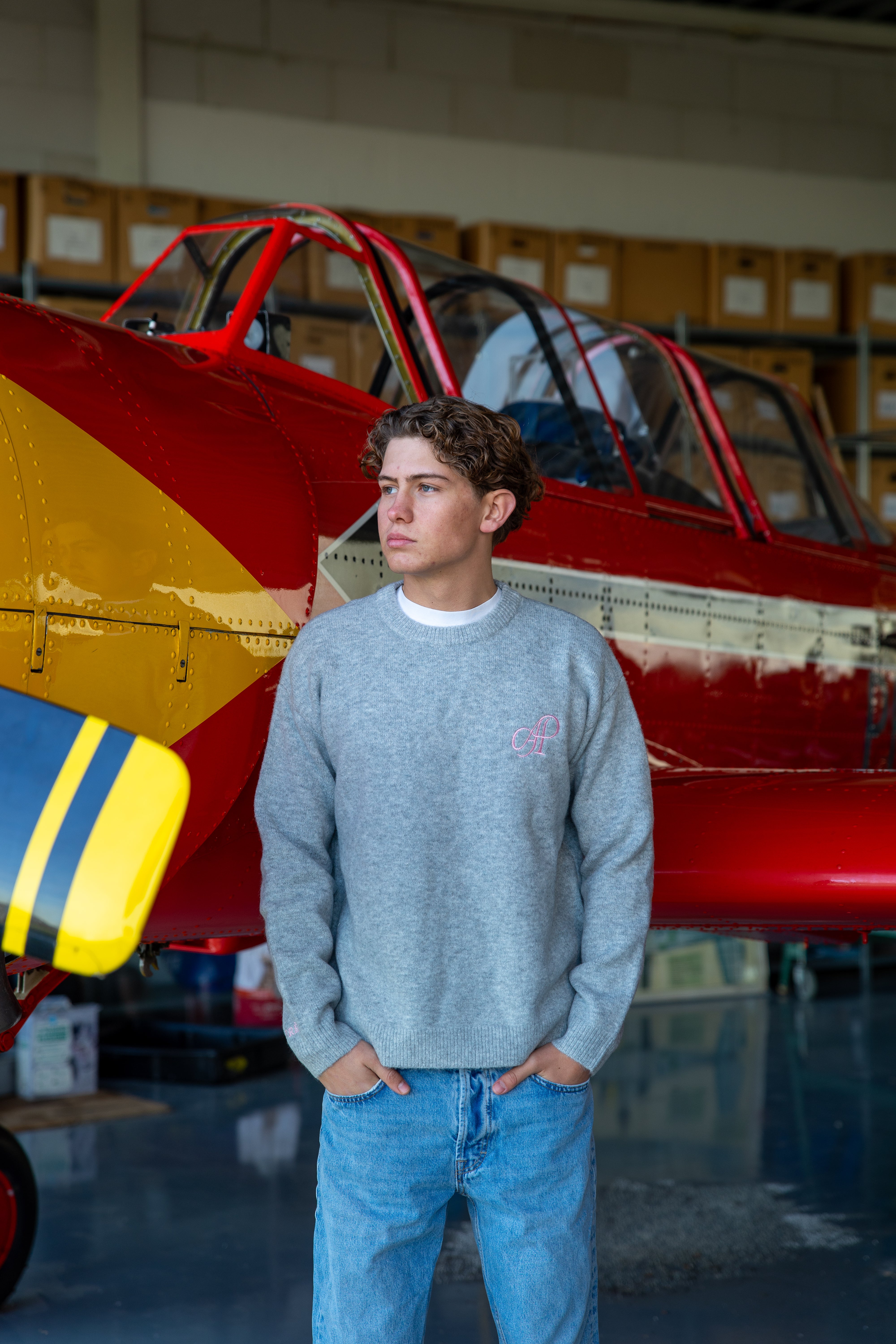 Merino Knit Trui – Grijs (Roze Logo) (MEN)